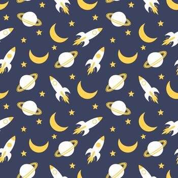 Starry Night Pattern with Space Elements vector