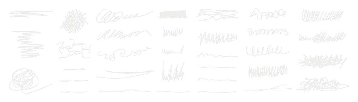 A collection of Cloud Dancer messy, squiggly lines and squiggles. Some are thick, some are thin, some are long, some are short vector