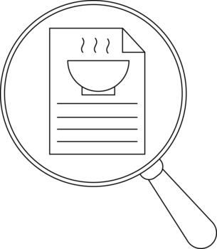 Magnifying glass over a paper with a soup bowl drawing and lines below it vector