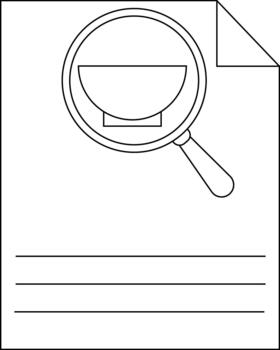 Magnifying glass showing a bowl on a document with lines vector