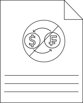 Page showing money exchange sign crossed out with text lines below vector