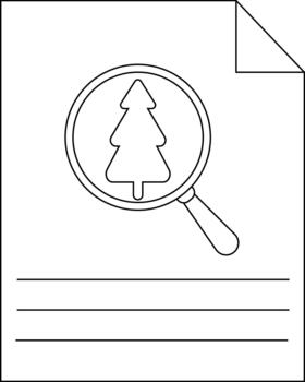 un documento muestra un árbol debajo un aumentador vaso y Tres líneas vector