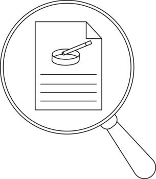 aumentador vaso enfocado en papel con líneas rechazó esquina y petri plato con un herramienta en parte superior vector