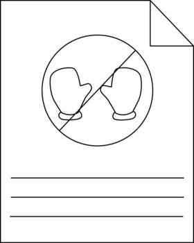 A paper shows two mittens crossed out There are lines for writing below and a folded corner vector