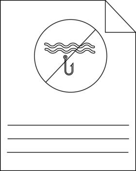 firmar en un papel sábana muestra un No pescar símbolo con olas un gancho y un diagonal línea mediante eso vector