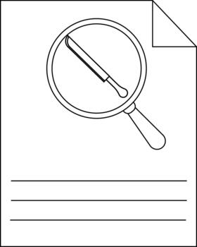 A document featuring a magnifying glass focusing on a scalpel situated above three lines vector