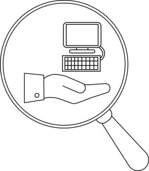 un aumentador vaso se enfoca en un mano participación un computadora y teclado vector