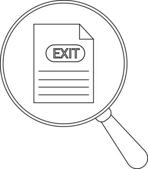 Magnifying glass focuses on an exit document with lines vector