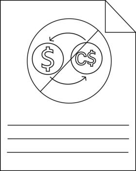 A currency exchange ban shown on a document with lines for notes vector