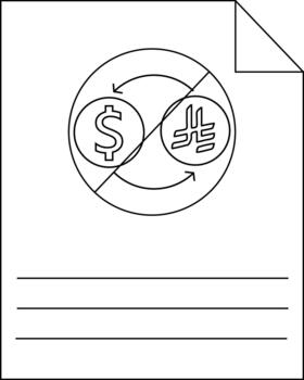 A document shows a circle with an arrowed exchange between a dollar and a symbol crossed out vector