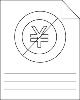 A document marked with a no yen symbol consisting of a yen symbol inside a crossedout circle atop three horizontal lines vector