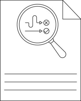 A magnifying glass over a document displaying two processes and a check mark and X symbol vector