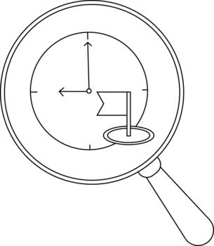 aumentador vaso terminado reloj cara con manos a 1200 y 900 y un bandera en un agujero vector
