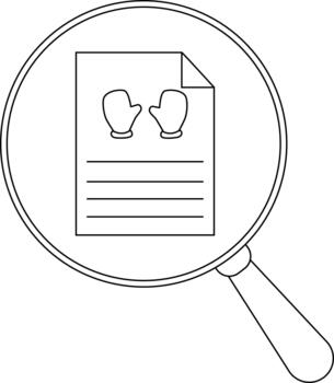 A magnifying glass magnifies a document with gloves and text vector
