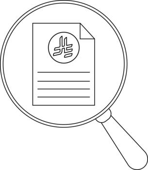 un aumentador vaso se enfoca en un documento con líneas y un circular diseño vector