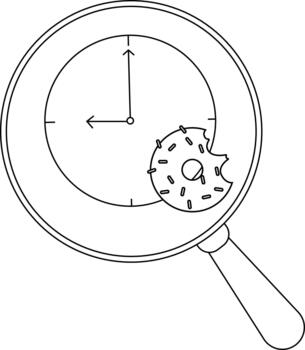 un aumentador vaso revela un reloj con un mordido rosquilla dónde el nueve debería ser vector