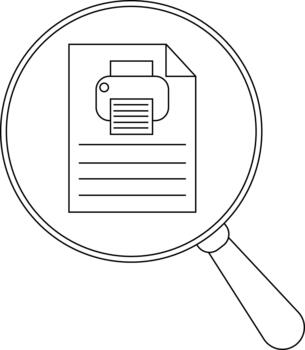 Magnifying glass over a document with printer icon text lines vector