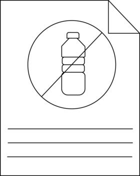 A paper sheet with a no plastic bottle symbol and lines for writing vector
