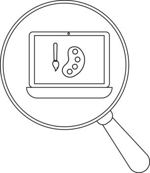 aumentador vaso se enfoca en un ordenador portátil con un Cepillo de pintura paleta icono desplegado en sus pantalla vector