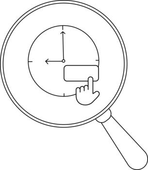 reloj debajo aumentador vaso mano señalando a rectangular forma en reloj cara vector