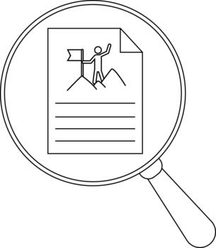 aumentador vaso se enfoca en un documento demostración un persona alcanzando el parte superior de un montaña participación un bandera con horizontal líneas abajo vector