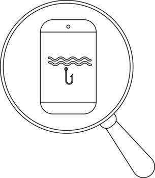 un teléfono mostrando olas y un pescar gancho es visto mediante un aumentador vaso vector