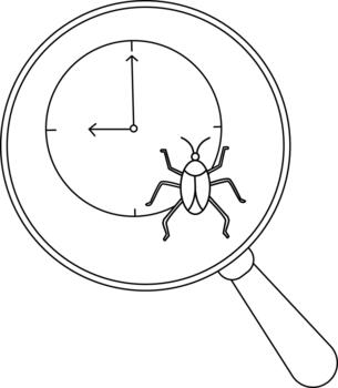 Magnified clock with a bug on it showing 900 vector