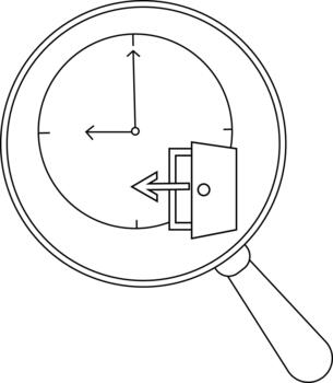 aumentador vaso demostración reloj manos señalando a 9 9 y 12 junto a abierto puerta con flecha vector