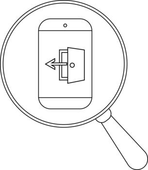 aumentador vaso revela un móvil teléfono demostración un abierto puerta con un flecha señalando izquierda vector