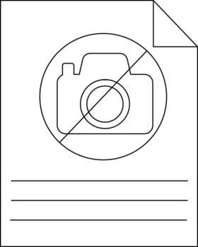Line drawing of a document with a crossedout camera on top and lines underneath vector