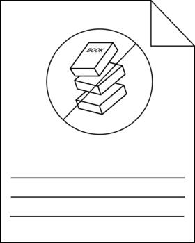 No Books icon Stacked books crossed in circle page curl three horizontal lines vector