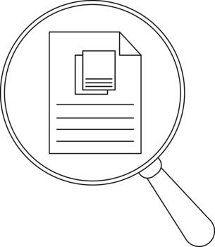 A magnifying glass focuses on a document stack with text lines vector