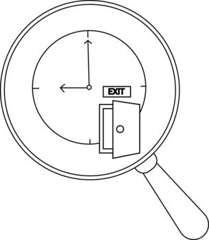 un aumentador vaso agranda un la cara del reloj con un salida firmar y un puerta apertura vector
