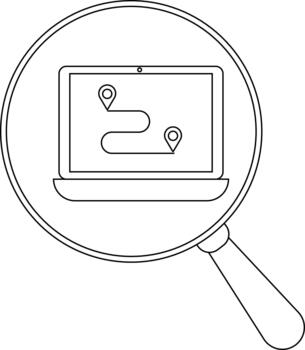 un aumentador vaso se enfoca en un ordenador portátil pantalla mostrando un ruta con ubicación patas vector