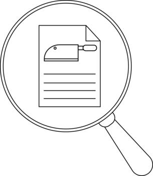 Magnifier showing a document with a cleaver at the top and lined text vector