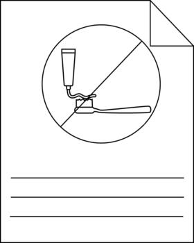 Sign tube of toothpaste over toothbrush crossed out on paper with lines at bottom folded corner vector