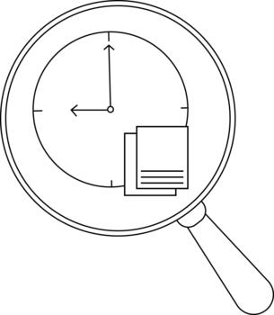 Magnifying glass over clock face with documents vector