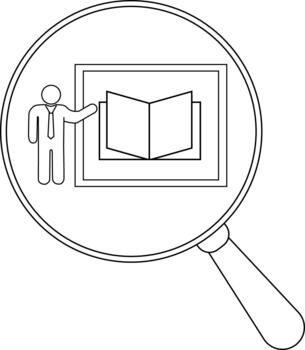 aumentador vaso ver de un figura señalando a un abierto libro dentro un marco vector