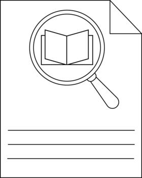 A document with text lines top corner folded over features a magnifying glass over a book icon vector