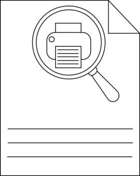 contorno imagen de un documento con un aumentador vaso terminado un impresora icono y Tres líneas para escritura vector