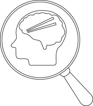 contorno de un cabeza perfil con un cerebro conteniendo palillos debajo un aumentador vaso vector