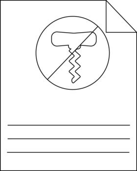 A paper document marked with a corkscrew inside a circle crossed out with three lines for writing vector