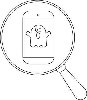 un aumentador vaso se enfoca en un teléfono inteligente mostrando un fantasma imagen en sus pantalla vector