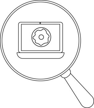 A magnifying glass focuses on a laptop with a donut displayed on its screen vector