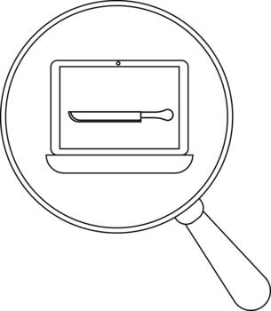 A magnifying glass focuses on a laptop displaying a knife on its screen vector