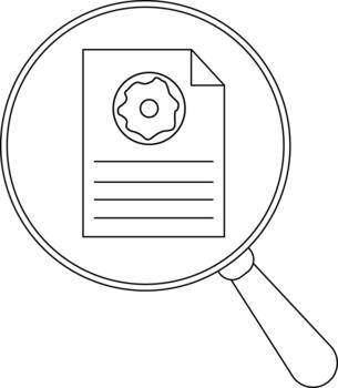A magnifying glass focuses on a document with a donut graphic and lines of text vector