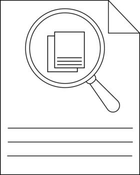 A document with a curled corner and a magnifying glass vector