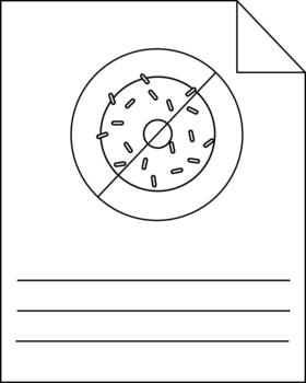 A blackandwhite drawing of a donut with sprinkles on a page with lines and a folded corner vector