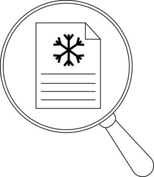 A document with a snowflake on it is being viewed by a magnifying glass vector