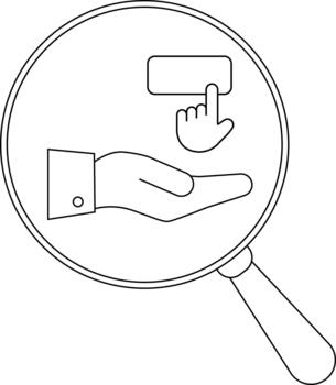 Hand under a rectangle with a finger all viewed through a magnifying glass vector